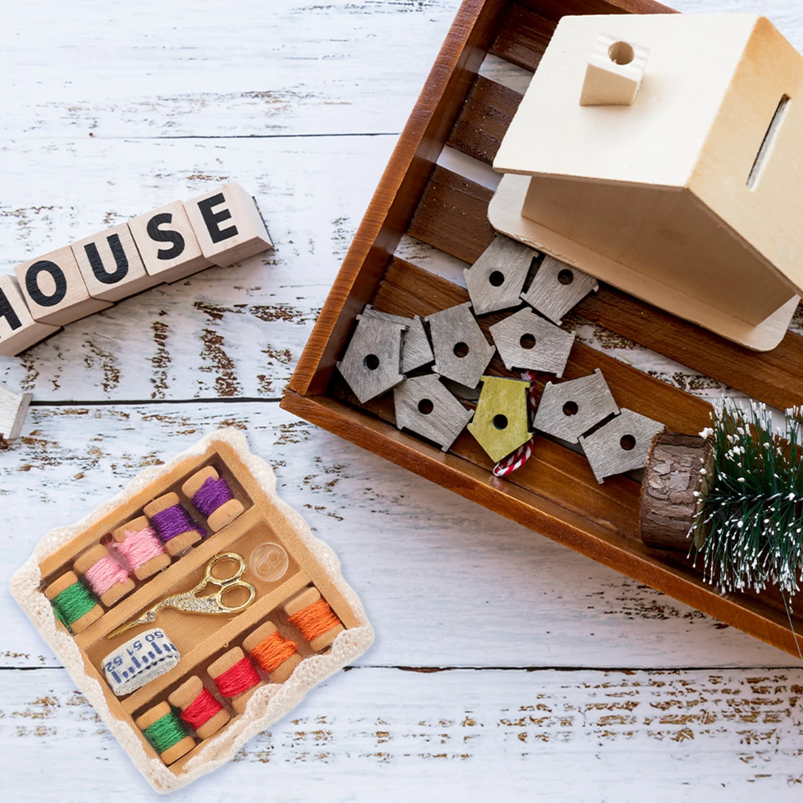 

1 set 1 Set Miniature Sewing Room Kit For Dollhouse Accessories Realistic Tiny House Decor Craft Tools Pretend Play Scene Home