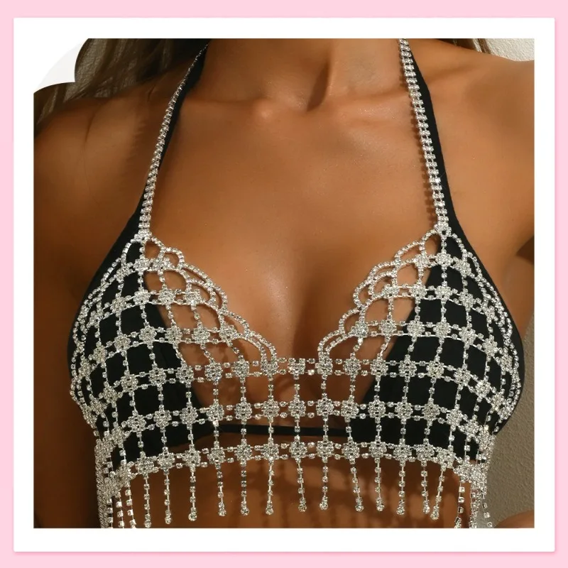 

Fashion Rhinestone Mesh Bra, Sexy Nightclub Flash Diamond Breast Chain