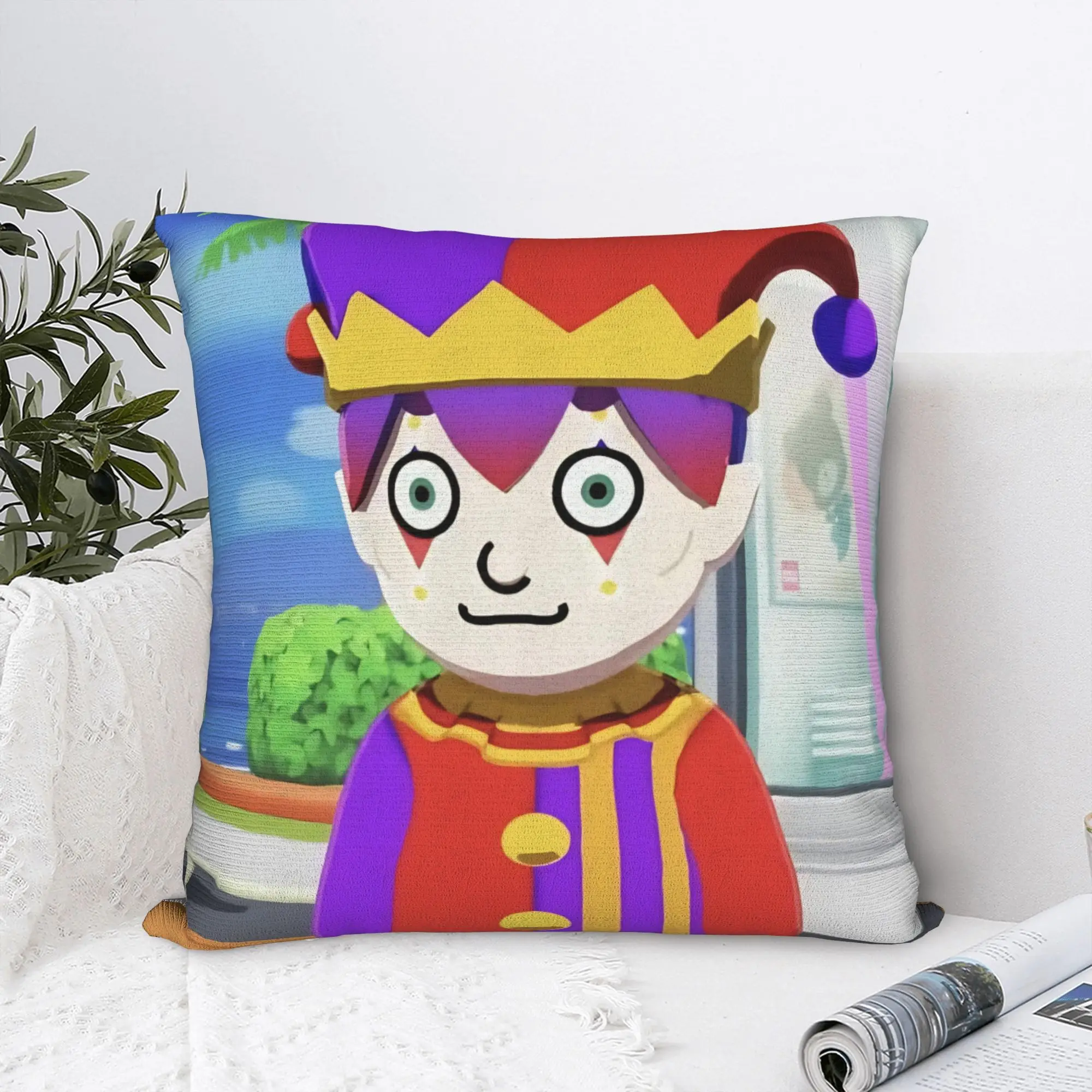 Hugh Morris Tomodachi Life Jester Mii Kissenbezug, Polyester-Kissenbezug, dekorativer Kissenbezug für Zuhause, mit Reißverschluss, 45 x 45 cm