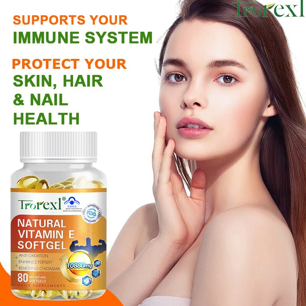 Trorexl Vitamin E Supplement 80 Capsules - Anti-Aging, Anti-Acne Marks, Whitening, Immunity Boost - Beauty & Skincare