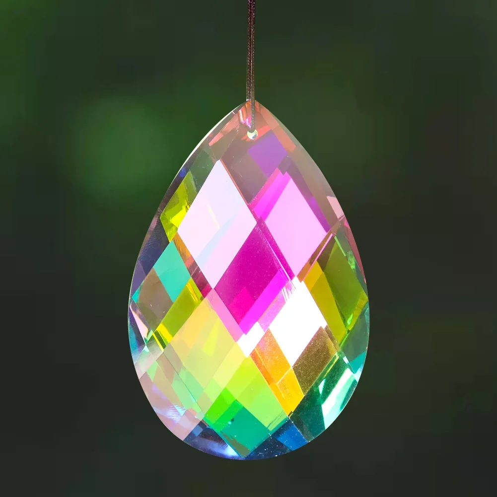 

75MM Faceted Prism Water Droplet Grid Rainbow Glass Crystal Charm Chandelier Lamp Dangle Part Aurora Suncatcher Lighting Hanging