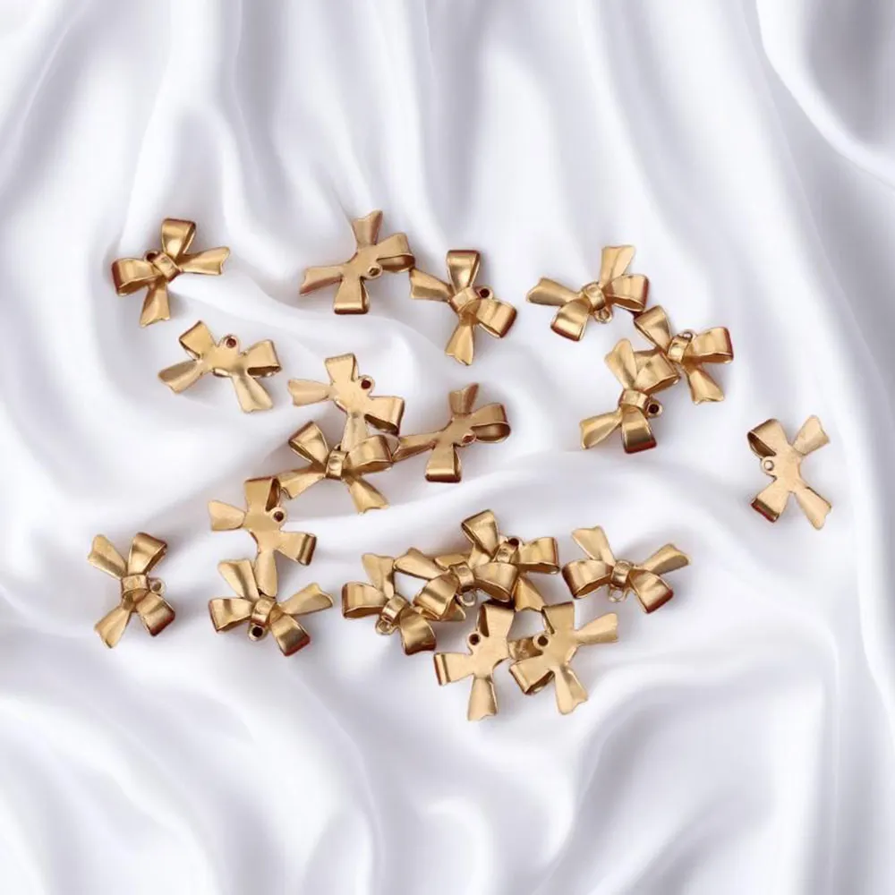20pcs Stainless Steel Gold Plated Bow Spacer Charms Connectors for DIY Necklace Bracelet Handmade Jewelry Making Accessories