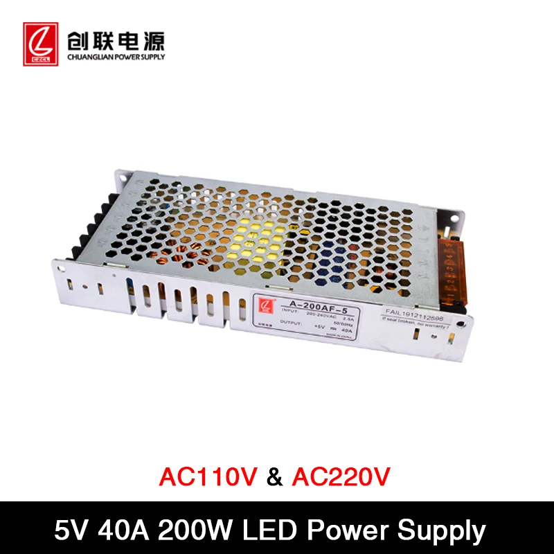 

Ultra-thin Special Switching AC 110V / 220V to Output 5V 40A 200W Chuanglian Power Supply A-200AF-5 For LED Display Screen