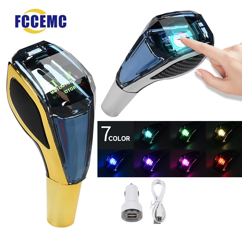 Car Universal Crystal Handle Gear Shift Knob Kit With LED 7 color For Toyota Lada Lexus Mazda VW KIA Interior Accessories
