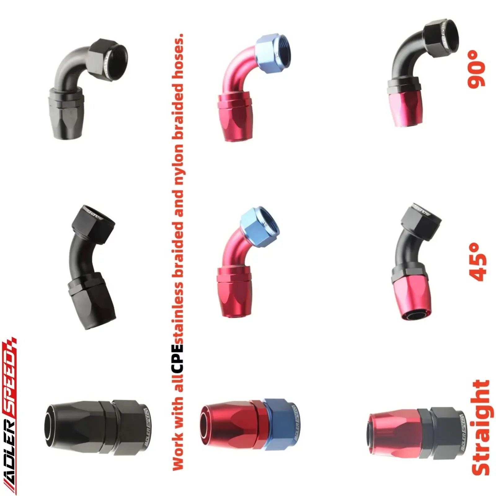 ADLERSPEED AN16 16AN AN20 20AN 90 Degree Swivel Hose End Oil Fuel Line Fitting Adapter Black/Red-Blue
