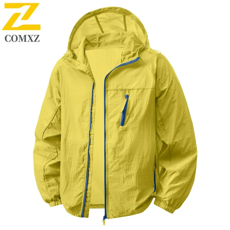 Summer Windbreaker Men UPF 50+ Casual Long Sleeve Fishing Jacket Lightweight Hiking Pocket Hooded Coat Quick Dry Clothing Women