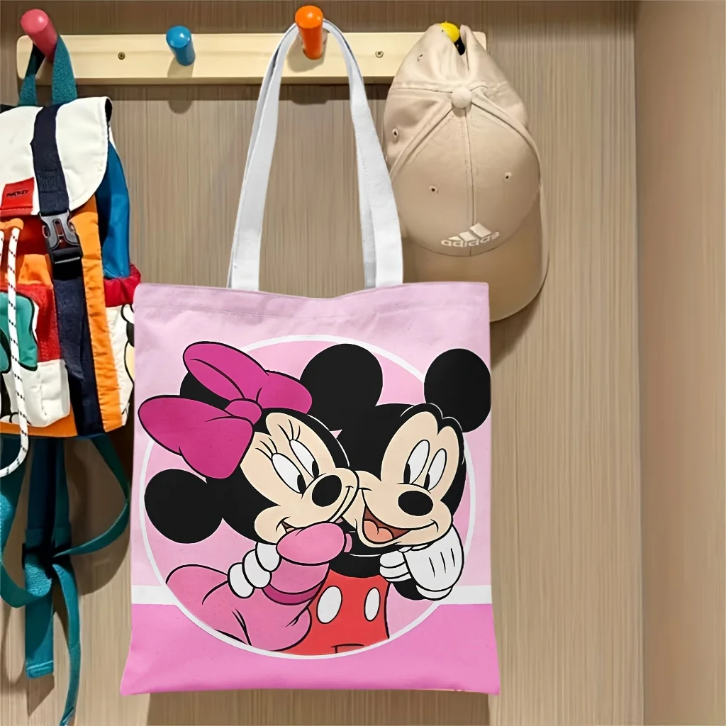 1pc Mickey & Minnie Hugging Pink Print Reusable Canvas Tote 