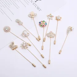 Trendy Crown Flower Star Pins Brooches Rhinestone Pearl Scarf Buckle Shawl Cardigan Long Needle Zinc Alloy Women Accessories