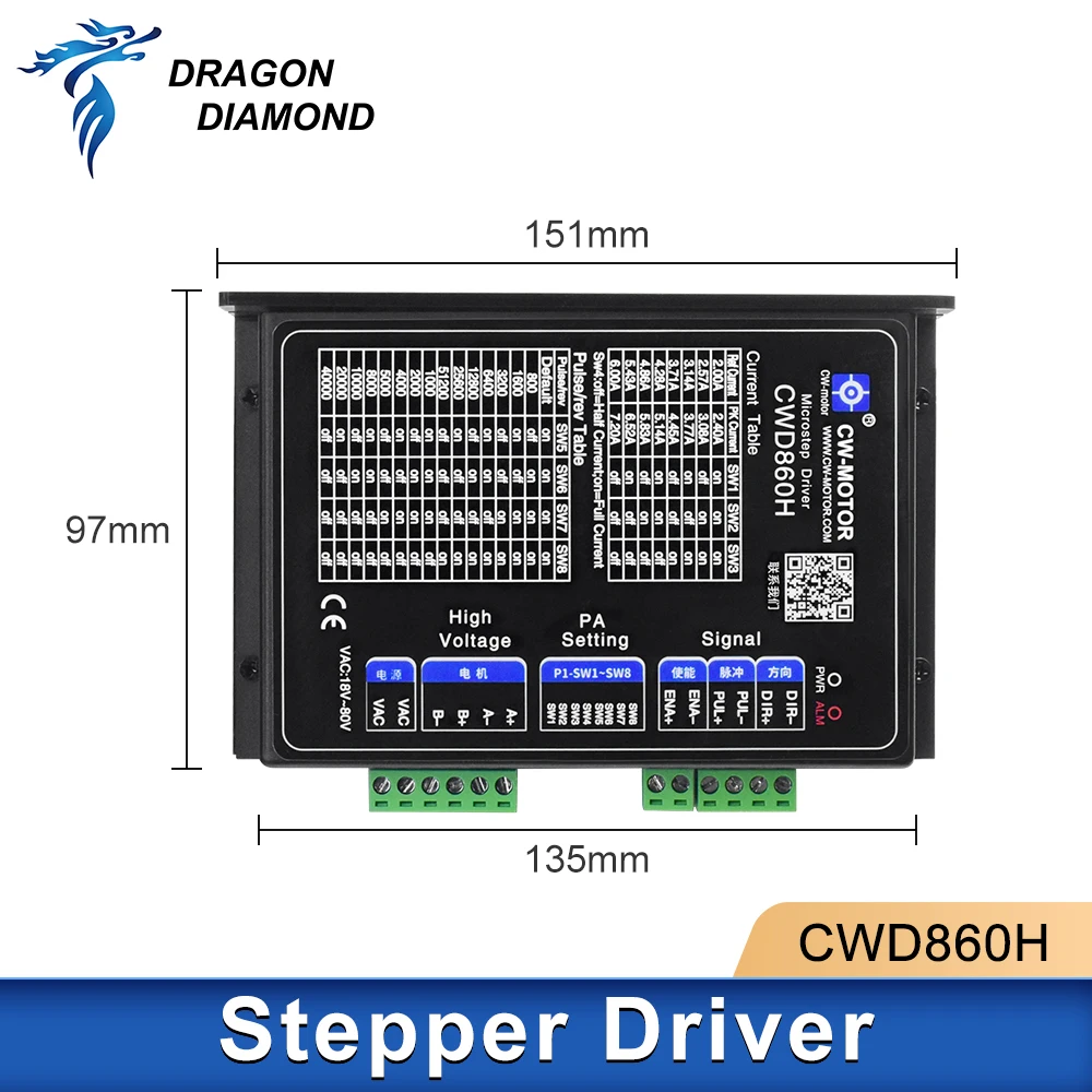 CWD860H Stepper Motor Driver 0-7.2A 60-110v DC 40-80v AC for Nema 34 Motor Digital Microstep Stepping Driver