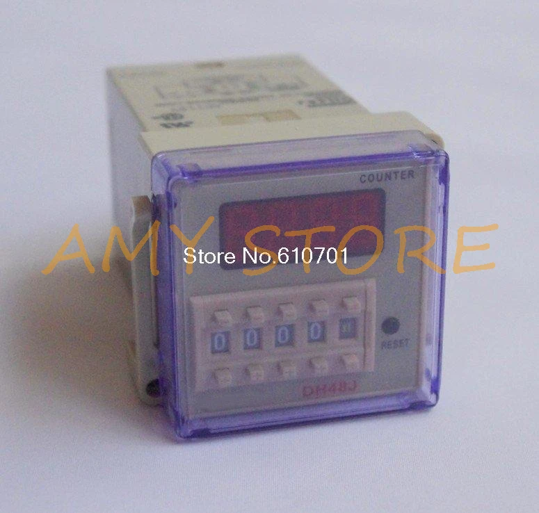 220VAC digital preset counter relay 1-999900 LED display 8 pin panel installed DH48J SPDT with socket