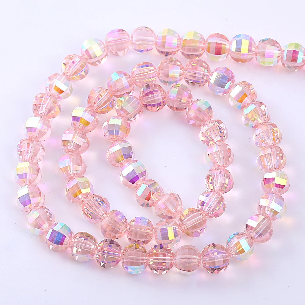 50pcs 8mm Pink/White AB Glass Crystal Watermelon Loose Beads DIY Bracelet Jewelry Making Clothing Accessories