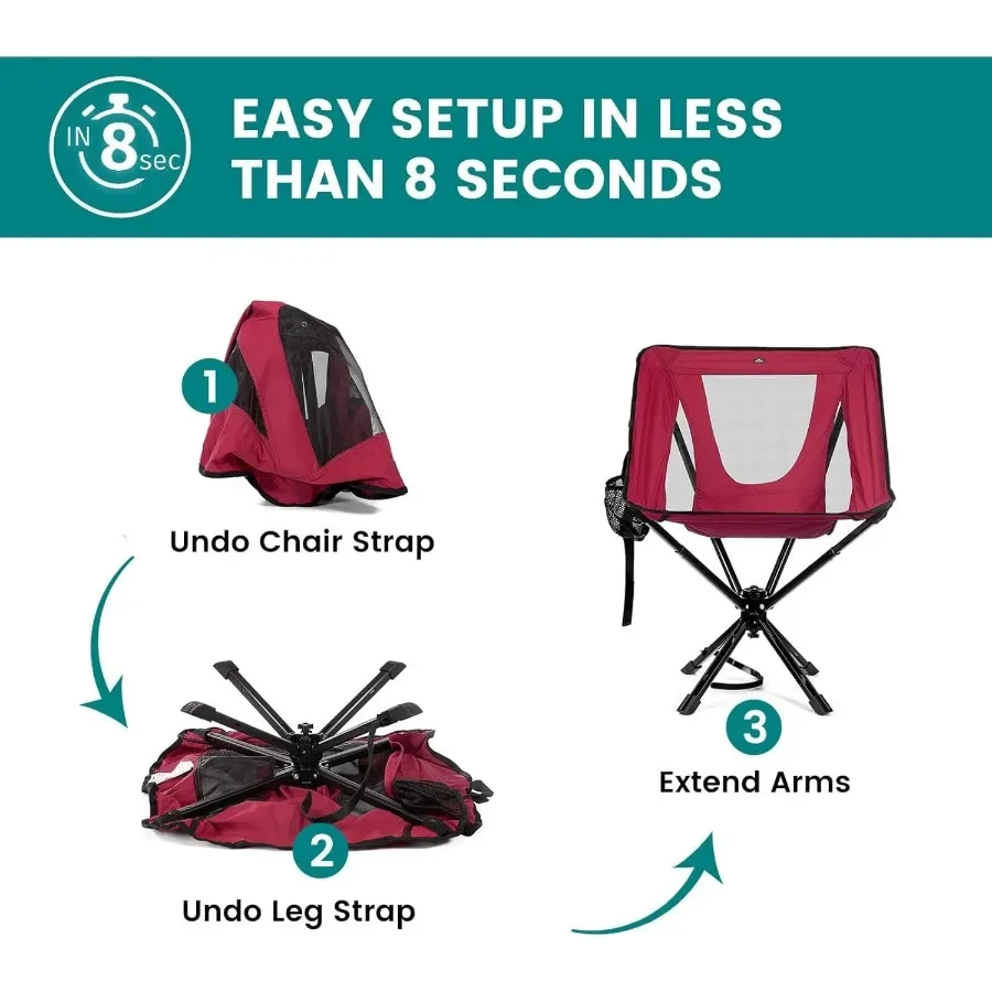 كرسي تخييم محمول مع دوران 180 درجة وميزة الإرجاع التلقائي للمغامرات الخارجية تصميم مدمج وخفيف الوزن قابل للطي f #5