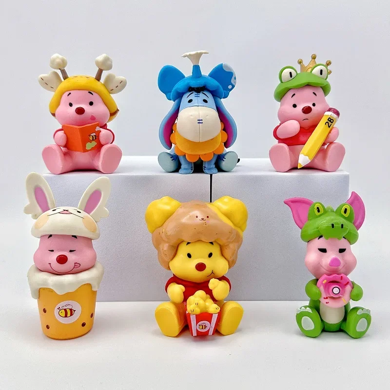 6pcs Set Cartoon Winnie The Pooh Doll Model Ornament Anime Character Trendy Play Desktop Accessories Piggy Pijie PVC Toy Gift