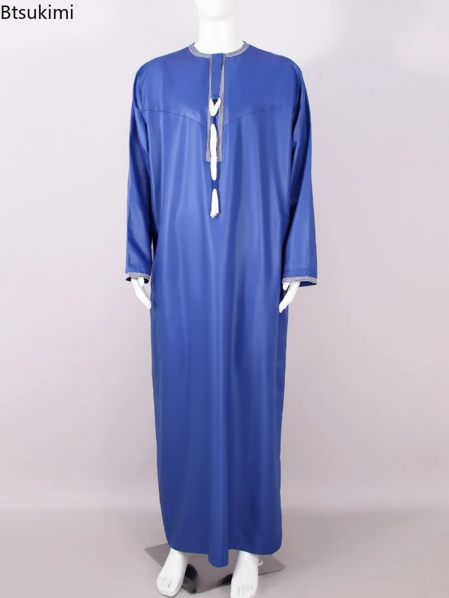 Muslim Fashion Abaya for Men Long Sleeve Dress Robe O-neck Embroidery Men Jubba Thobe Pakistan Arab Islam Clothing Prayer Kaftan