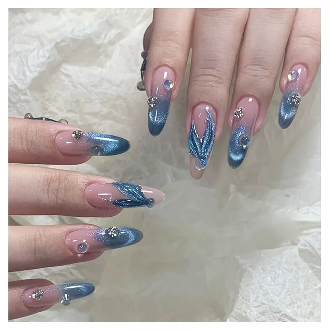 1-6PCS 12ML Neptune Blue Cat Eye Gel Nail Polish 2025 Summer Daily Temperament Flashing Royal Blue Glass Beads Nail Art Supplies