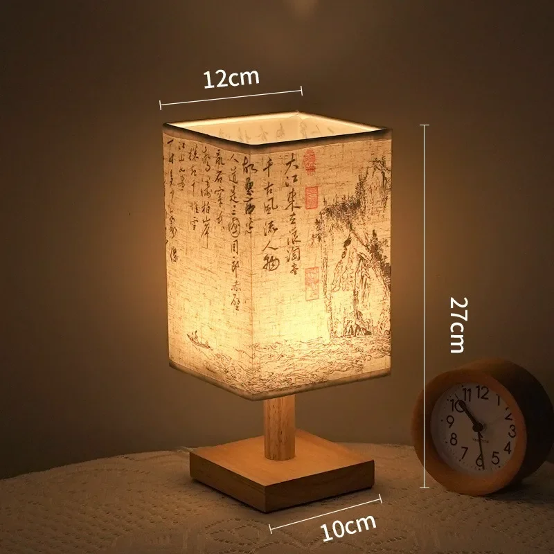 NONE LED Dekoration Tischlampen Einfache Dimmbare Stecker Nachtlicht Stoff Lampenschirm Quadrat Schlafzimmer Chinesischen Stil Nachttisch Lichter 4