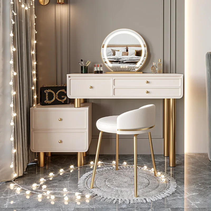 

Women Luxury White Vanity Table Wood Storage Chair Nordic Modern Dressers Mirror Drawers Coiffeuse De Chambre Bedroom Furniture