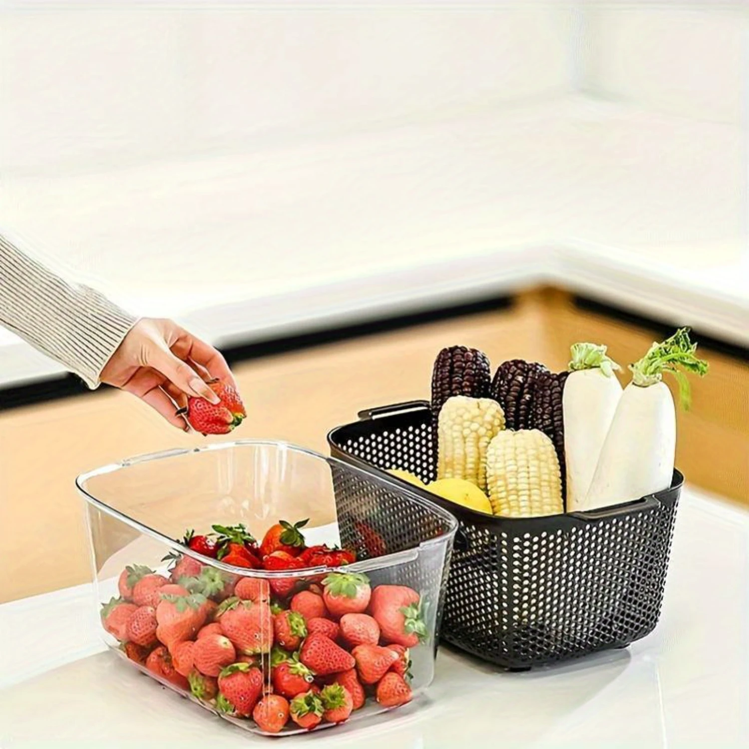 Multifunctional 2-In-1 Double Layer Drain Basket - Kitchen Strainer With Handle for Fruits & Vegetables