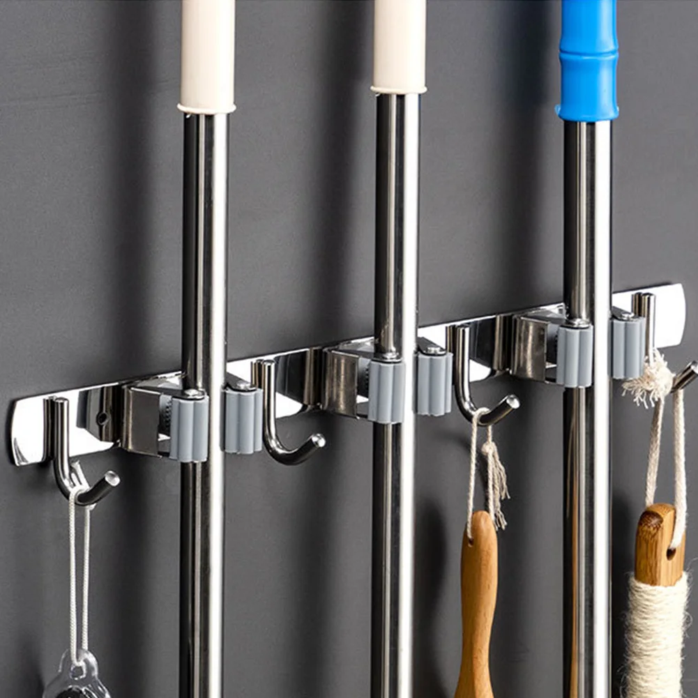 304 Edelstahl Mopphalter-Clips Haken Wandmontage Mop- und Besenhalter Badezimmer Besen- und Mop-Aufbewahrungsregal Zubehör