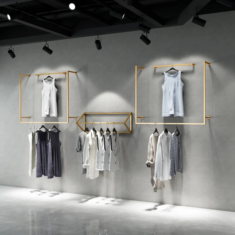 custom.High Quality Space Save Clothing Stand Metal Garment Display Rack Wall Mounted Hanging Clothes Hanger Rack