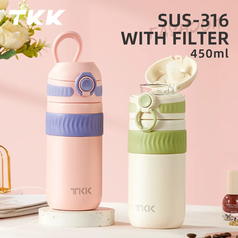 TKK 450ml SUS-316 Large Capacity Stainless Steel Thermos Portable mini Vacuum Flask Travling Camping cute colourful Mug