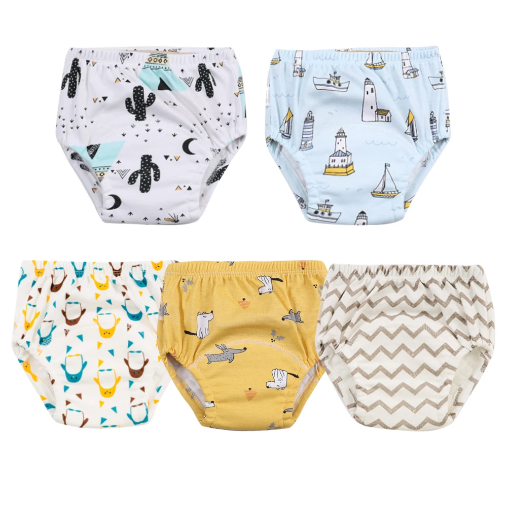 5 stks/partij Baby Katoenen Trainingsbroek Slipje 6 Layer Waterdichte Doek Luiers Herbruikbare Toolder Luiers Luier Baby Ondergoed