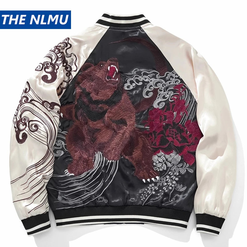 

Мужская бейсбольная куртка с вышивкой медведя, весенняя уличная одежда, японские сувенирные куртки Sukajan, университетские пальто унисекс