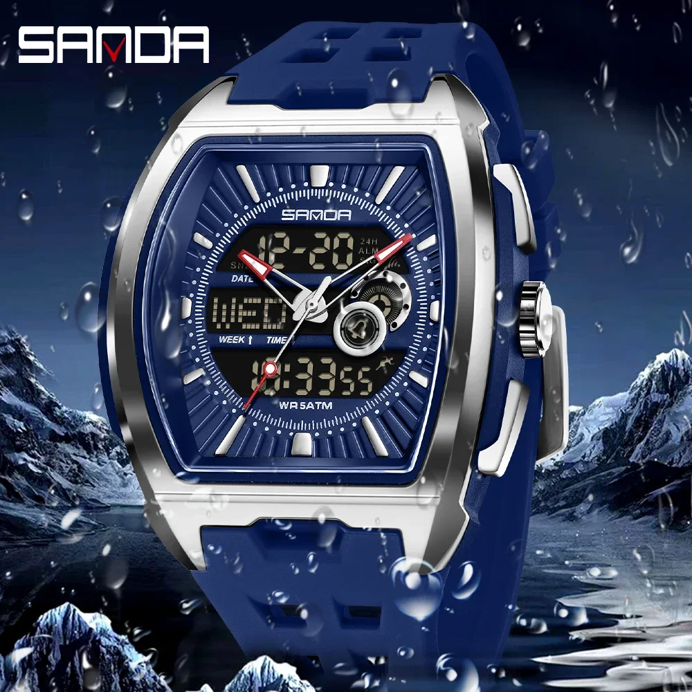 

SANDA 5118, модные роскошные будильники, мужские электронные часы, цифровые многофункциональные трендовые мужские часы, силиконовые водонепроницаемые ручные часы