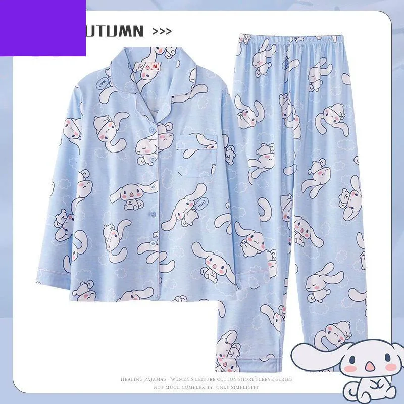 Hello kitty Pajamas Women Spring  Autumn Cotton Printing Long-Sleeved Cute Cartoon Yugui Dog Home Clothes Cuits Pajamas