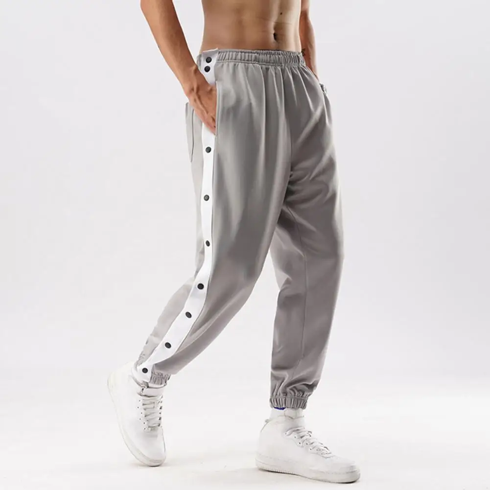 Casual Sportswear Jogging Trousers Button Tear Away Pants Splicing Basketball Training Sweatpants with Pockets Roupas Masculinas