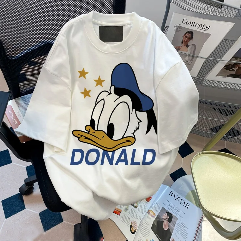 Donald Duck Disney Collection New Cute Cartoon Print Short Sleeve Simple Loose Comfortable T-Shirt for Men and Women in Summer