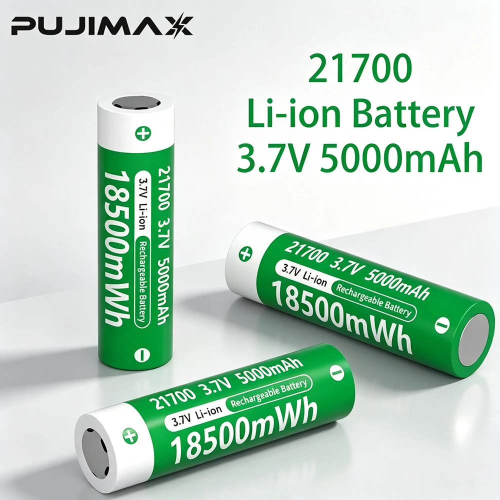 PUJIMAX 21700 3.7V 5000mAh Akumulator Li-ion Wysokiej Jakości z Płaską Główką, Baterie 21700 do Małego Wentylatora, Elektronarzędzi, Model Shi