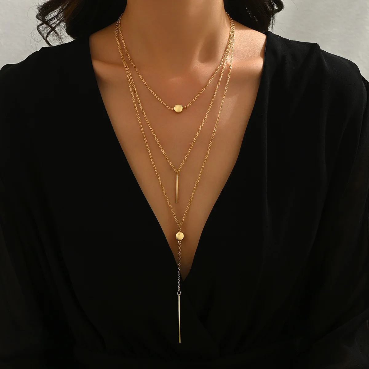 Minimalist 3-layer pendant chain necklace trendy personalized accessories wholesale