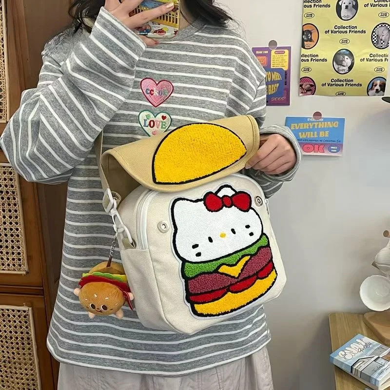 

Сумка на плечо Y2k с Hello Kitty, рюкзак Sanrio, мультяшный гамбургер, сумка через плечо, Kawaii, Вместительная дорожная сумка, женские подарки