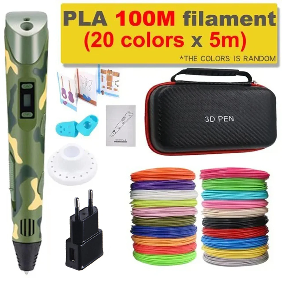 3D Printing Pen 100m PLA Filament 3D Drawing Colored Pencil with Storage Bag For Kids DIY Art Christmas Birthday Gift