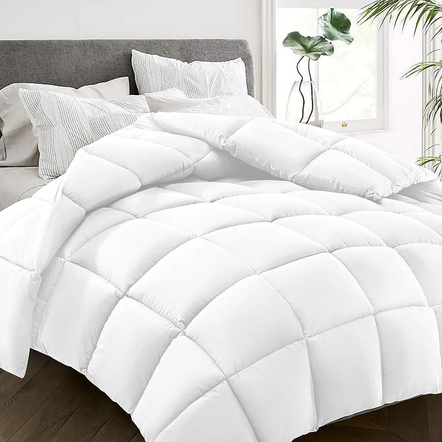 All-Season King Size Cooling Comforter - Goose Down Alternative Quilted Duvet Insert with Corner Tabs, Machine Washable in White