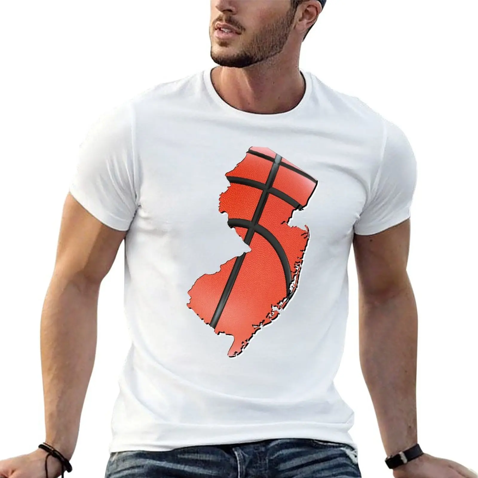 

New Jersey (USA) map – real basketball T-Shirt t shirt man luxury cotton t shirts man 100% man t shirt graphic T-shirt