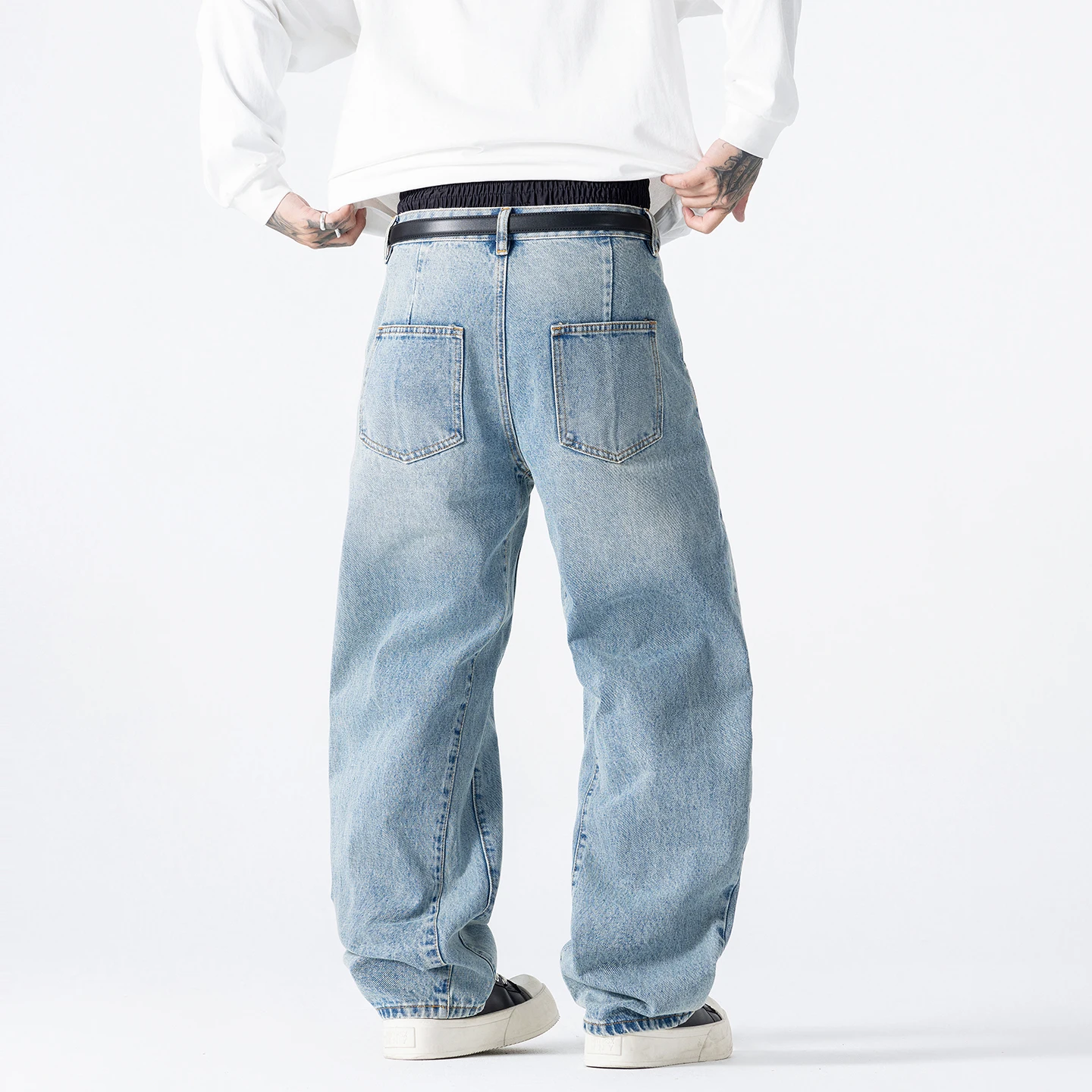 Épissure fermeture éclair Denim pantalon jean hommes Streetwear mode ample décontracté grande taille jambe large Cargo machette pantalon Baggy jean pantalon