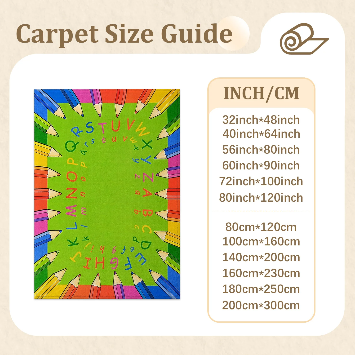 Large Indoor Area Rug, Soft Velvet Low Pile Rug with Colorful Crayon & Alphabet Pattern, Non-Slip Dotted Backing, Machine Washable, Ideal for Kids' Playroom, Bedroom, Classroom, Bright and Playful Design for Children's Spaces