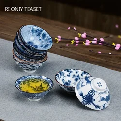 1 PCS Traditional Blue and White Porcelain Teacup Tea Bowl Anti Scaling Hand-Painted Ceramic Cone Cup Meditation Cups Tea set