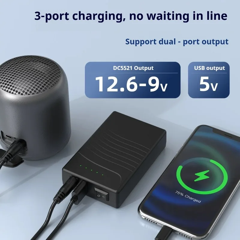 for 12V 5V 7800mAh Lithium Pack Mobile Power Supply for Speaker Air Conditioning Suit with Charger Transfer Cables Battery