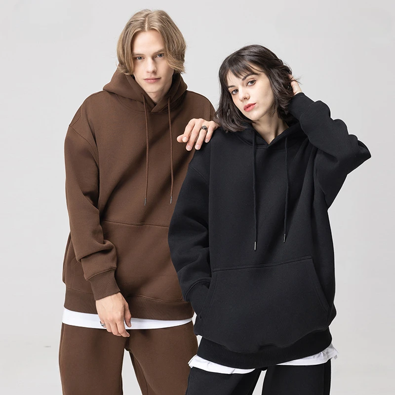 Plus velvet padded solid color hooded sweater Zhongshan Fenggao Street fog tide brand underwear trousers suit