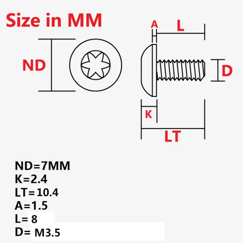 تشيكوسلوفاكيا 75 SP-01 مسامير القبضات الفولاذ المقاوم للصدأ T8 توركس رئيس مقبض مسامير