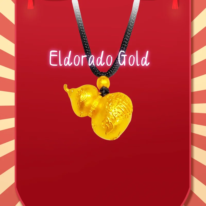 

True Gold 999 Design Sense Auspicious Cloud "Fu" character gourd pendant Woven rope blessing and prosperity necklaValentine's D
