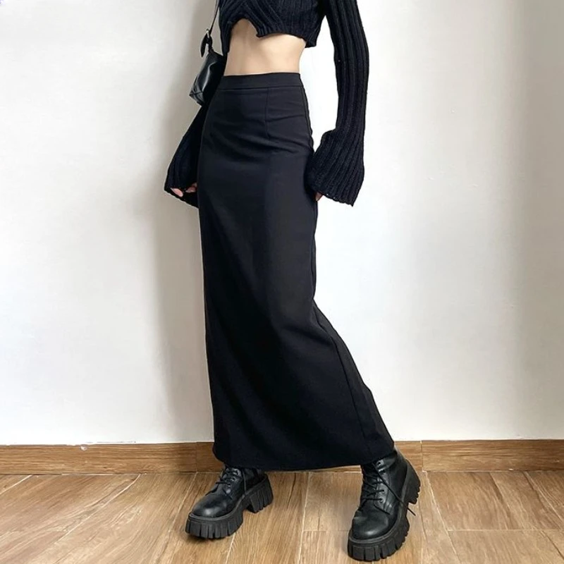 Skirts Women Ankle-length Solid Designed Back-slit Korean Fashion Chic All-match High Waist Spring Prevalent Ins Female Clothing