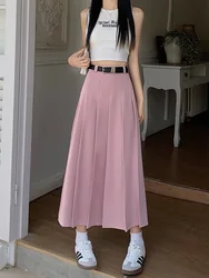 High Waist pleated Skirt for Women New Elegant office ladies Long Skirt Spring Summer preppy style sweet A-line Skirts