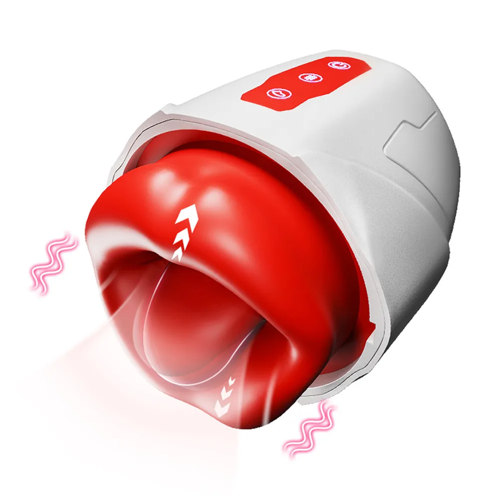 4in1 Oral Sex Toys Vibrating Suction Licking Stimulator 10 Speeds Realistic Mouth with Tongue Red Lips for Men Women Couples 18+