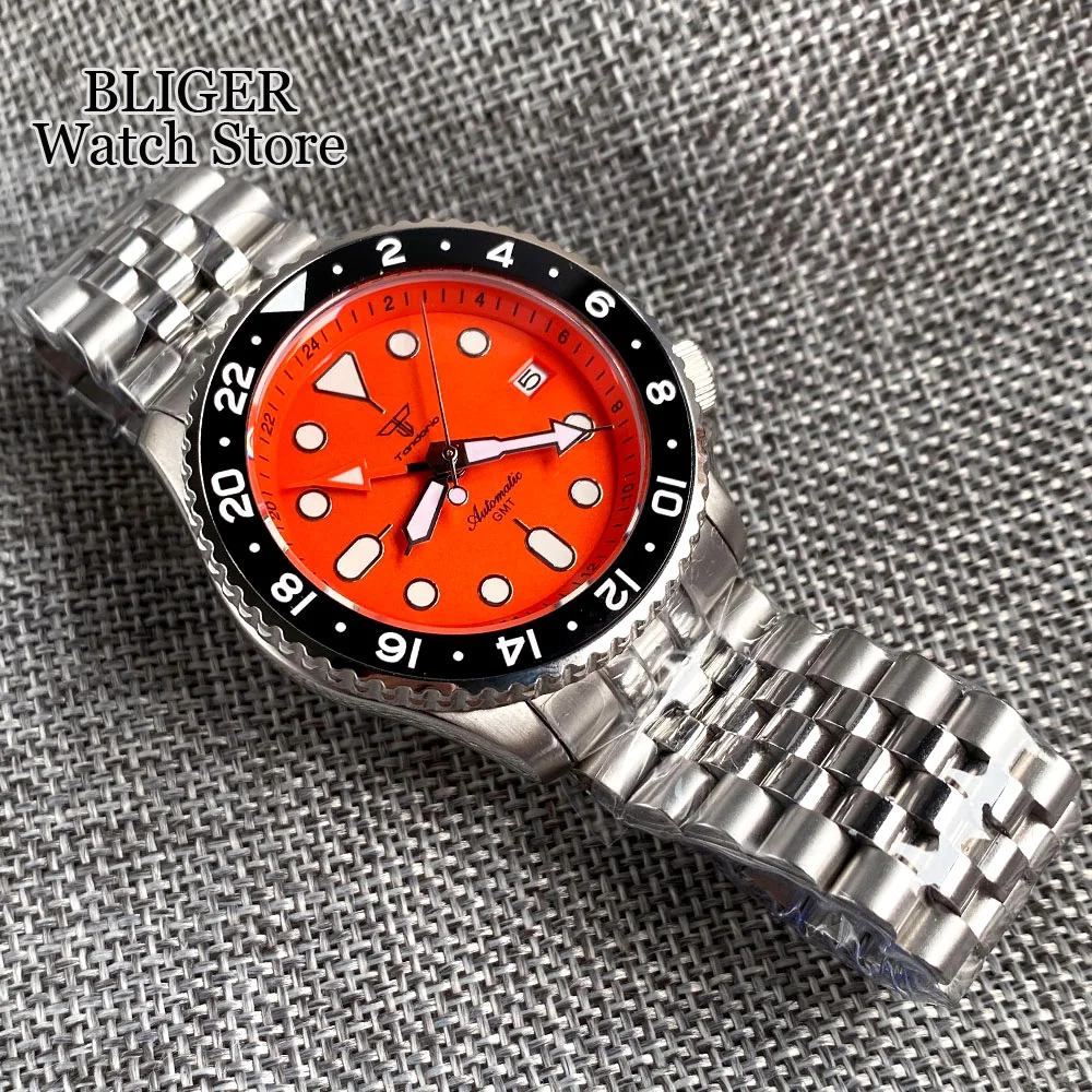 200M Waterproof Dive Tandorio 41mm Orange NH34 GMT Steel Bracelet Automatic Watch Men NH34A 120click Bezel Sapphire 3.8 Crown