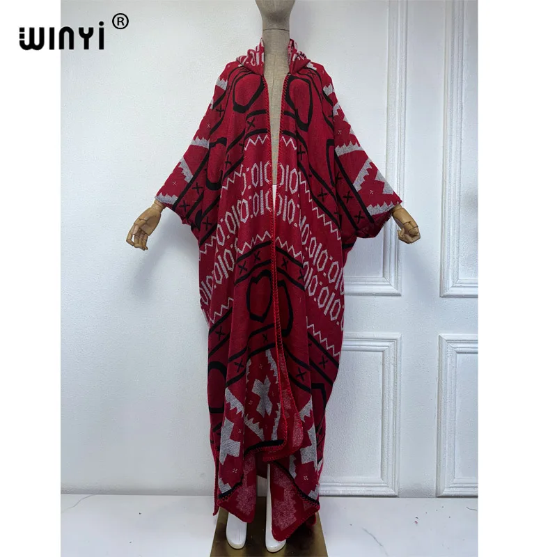 WINYI new Winter dress outfits Women high quality Coat Loose Thick Warm Female kaftan Coats poncho dress Hooded mop coat Abaya