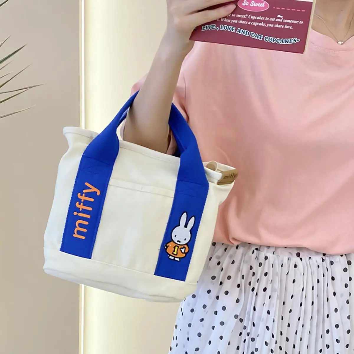 ميفي أرنب Kawaii الكرتون قماش سعة كبيرة واحدة الكتف حقيبة يد نمط جديد لطيف أنيمي حقيبة سفر محمولة